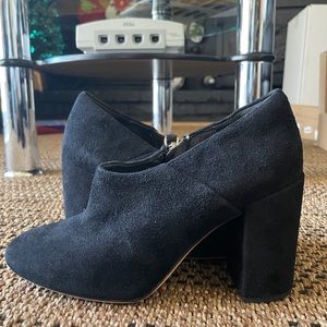 Black suede low bootie
